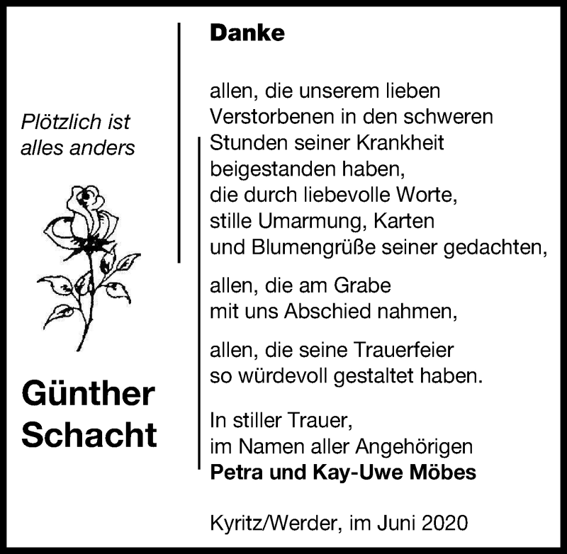  Traueranzeige für Günther Schacht vom 04.07.2020 aus Märkischen Allgemeine Zeitung