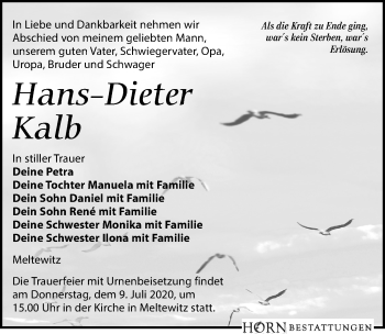 Traueranzeige von Hans-Dieter Kalb von Leipziger Volkszeitung