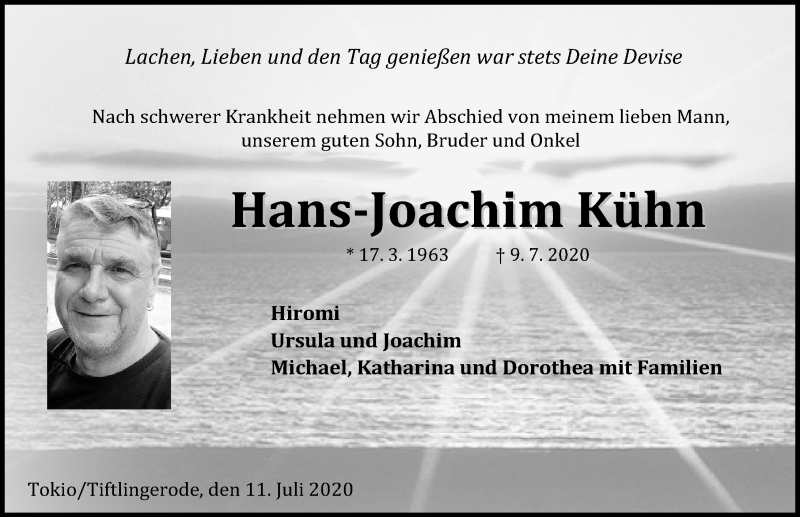  Traueranzeige für Hans-Joachim Kühn vom 11.07.2020 aus Eichsfelder Tageblatt