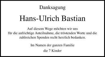 Traueranzeige von Hans-Ulrich Bastian von Ostsee-Zeitung GmbH