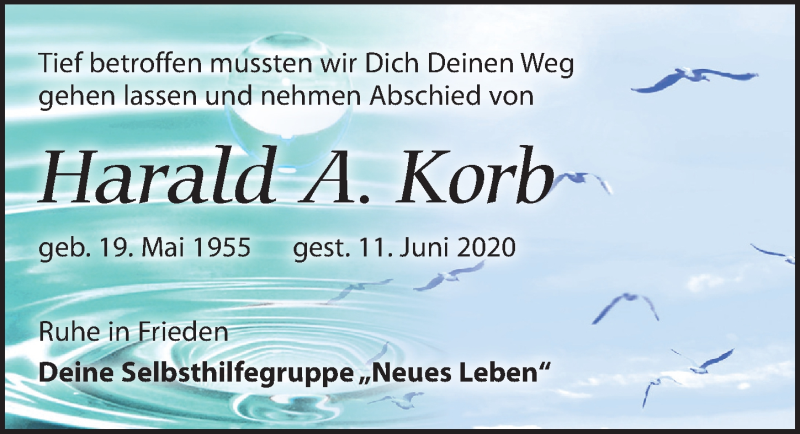 Traueranzeige für Harald Korb vom 11.07.2020 aus Leipziger Volkszeitung