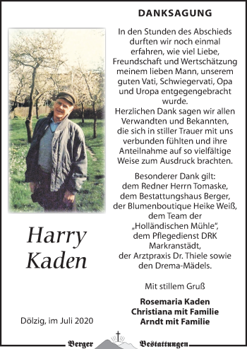 Traueranzeige von Harry Kaden von Leipziger Volkszeitung