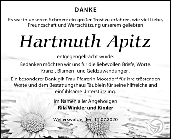 Traueranzeige von Hartmuth Apitz von Leipziger Volkszeitung