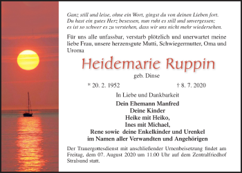 Traueranzeige von Heidemarie Ruppin von Ostsee-Zeitung GmbH