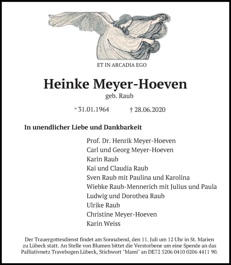  Traueranzeige für Heinke Meyer-Hoeven vom 05.07.2020 aus Lübecker Nachrichten