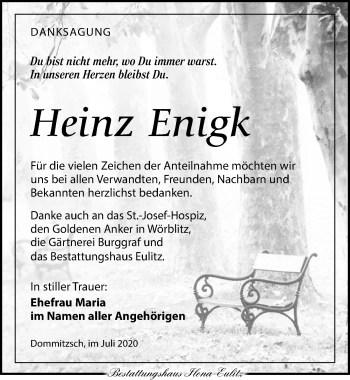 Traueranzeige von Heinz Enigk von Leipziger Volkszeitung