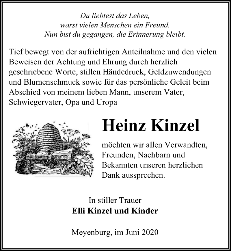  Traueranzeige für Heinz Kinzel vom 25.07.2020 aus Märkischen Allgemeine Zeitung