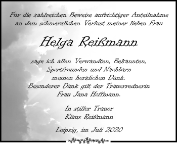 Traueranzeige von Helga Reißmann von Leipziger Volkszeitung