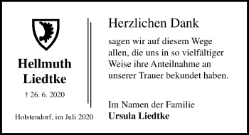Traueranzeige von Hellmuth Liedtke von Lübecker Nachrichten