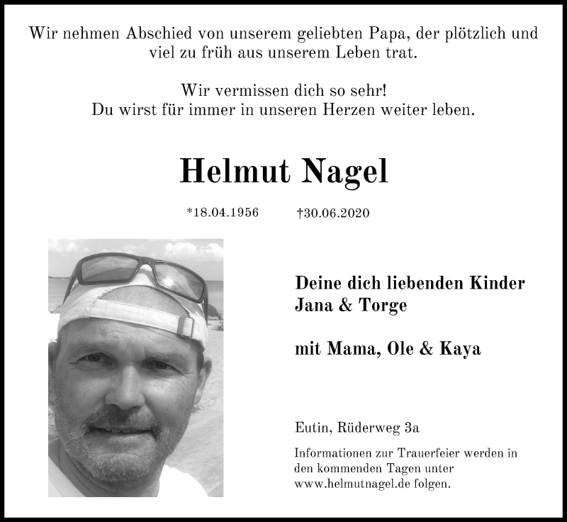  Traueranzeige für Helmut Nagel vom 05.07.2020 aus Lübecker Nachrichten