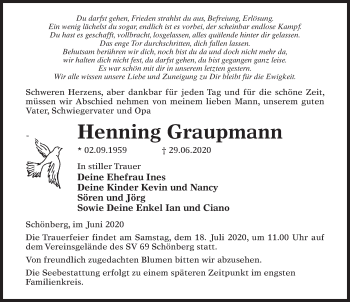Traueranzeige von Henning Graupmann von Märkischen Allgemeine Zeitung