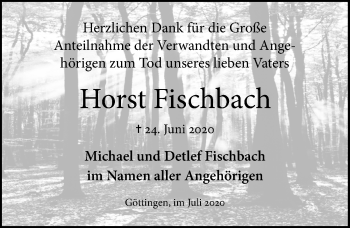 Traueranzeige von Horst Fischbach von Göttinger Tageblatt