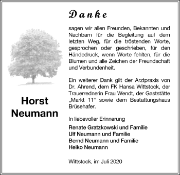 Traueranzeige von Horst Neumann von Märkischen Allgemeine Zeitung