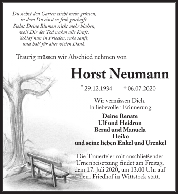 Traueranzeige von Horst Neumann von Märkischen Allgemeine Zeitung