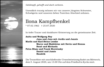 Traueranzeige von Ilona Kampfhenkel