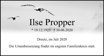 Traueranzeige von Ilse Propper