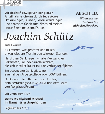 Traueranzeige von Joachim Schütz von Leipziger Volkszeitung