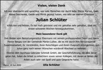 Traueranzeige von Julian Schlüter von Peiner Allgemeine Zeitung