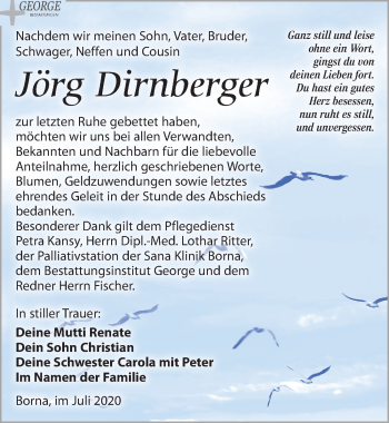 Traueranzeige von Jörg Dirnberger von Leipziger Volkszeitung