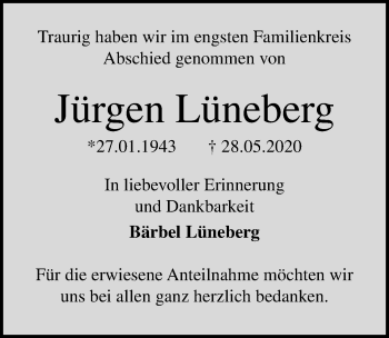 Traueranzeige von Jürgen Lüneberg von Ostsee-Zeitung GmbH