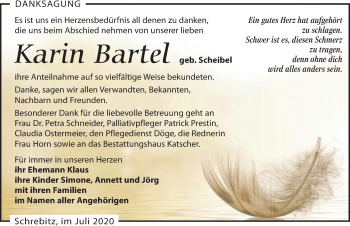 Traueranzeige von Karin Bartel von Leipziger Volkszeitung