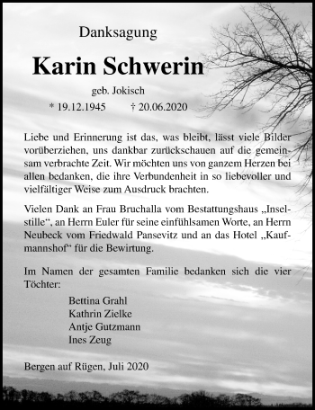 Traueranzeige von Karin Schwerin von Ostsee-Zeitung GmbH