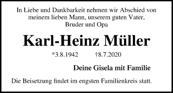 Traueranzeige von Karl-Heinz Müller von Lübecker Nachrichten