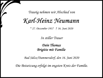 Traueranzeige von Karl-Heinz Neumann von Ostsee-Zeitung GmbH