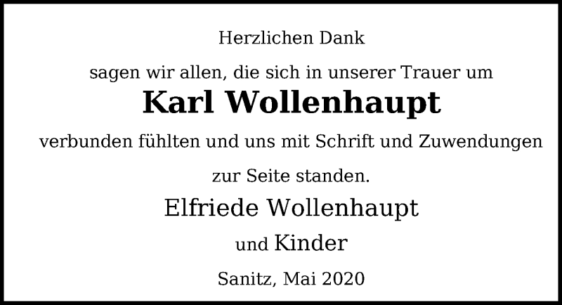  Traueranzeige für Karl Wollenhaupt vom 02.07.2020 aus Ostsee-Zeitung GmbH
