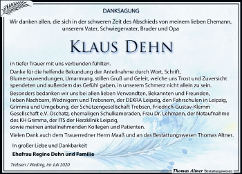 Traueranzeige von Klaus Dehn von Leipziger Volkszeitung