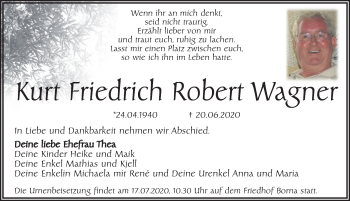 Traueranzeige von Kurt Friedrich Robert Wagner von Leipziger Volkszeitung