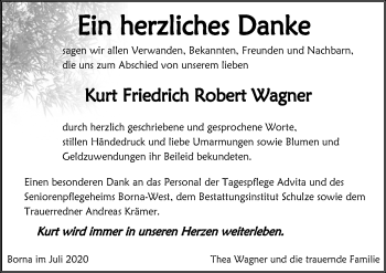 Traueranzeige von Kurt Friedrich Robert Wagner von Leipziger Volkszeitung