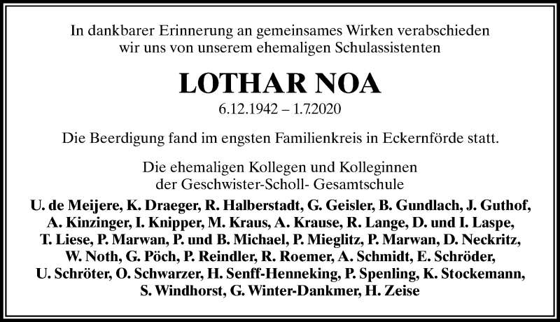  Traueranzeige für Lothar Noa vom 18.07.2020 aus Göttinger Tageblatt