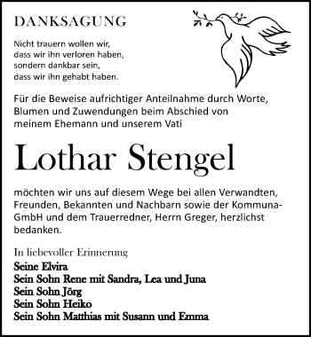 Traueranzeige von Lothar Stengel von Leipziger Volkszeitung