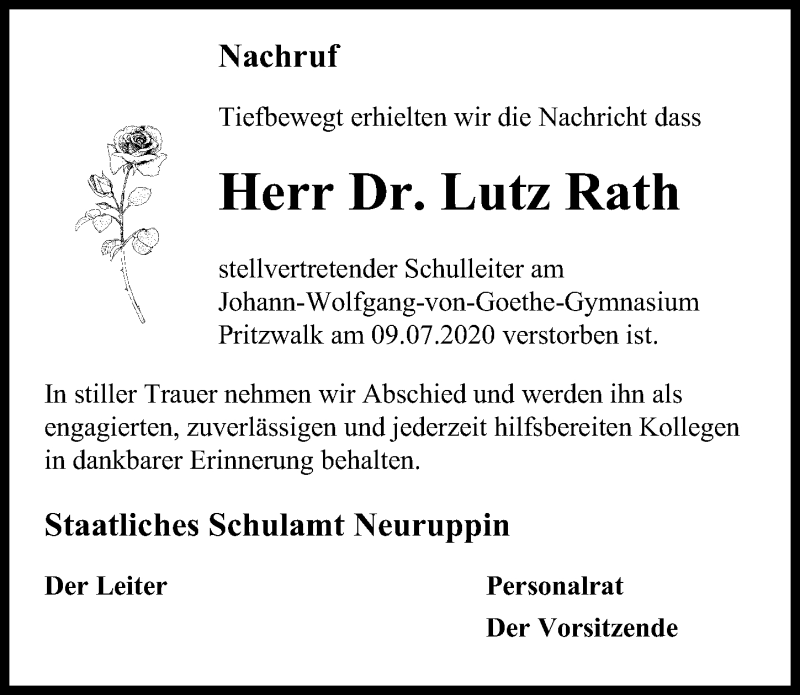  Traueranzeige für Lutz Rath vom 25.07.2020 aus Märkischen Allgemeine Zeitung