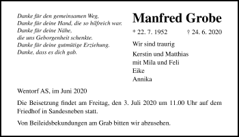Traueranzeige von Manfred Grobe von Lübecker Nachrichten