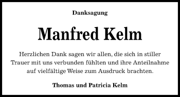Traueranzeige von Manfred Kelm von Aller Zeitung