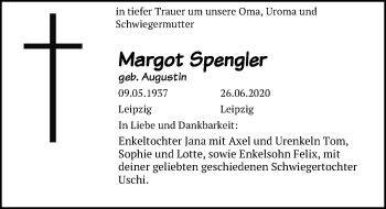 Traueranzeige von Margot Spengler von Leipziger Volkszeitung