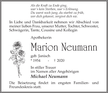 Traueranzeige von Marion Neumann von Märkischen Allgemeine Zeitung