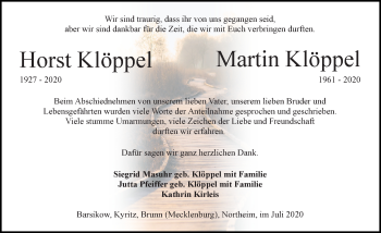 Traueranzeige von Martin Klöppel