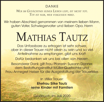 Traueranzeige von Mathias Tautz von Leipziger Volkszeitung