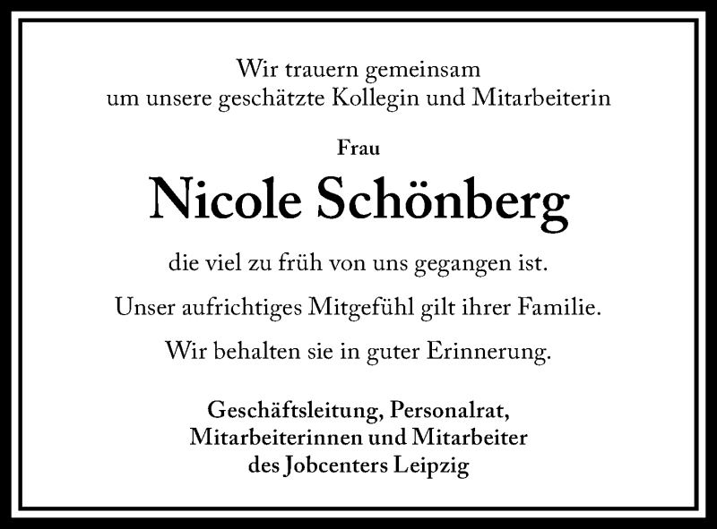  Traueranzeige für Nicole Schönberg vom 11.07.2020 aus Leipziger Volkszeitung