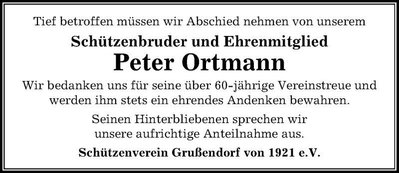  Traueranzeige für Peter Ortmann vom 11.07.2020 aus Aller Zeitung