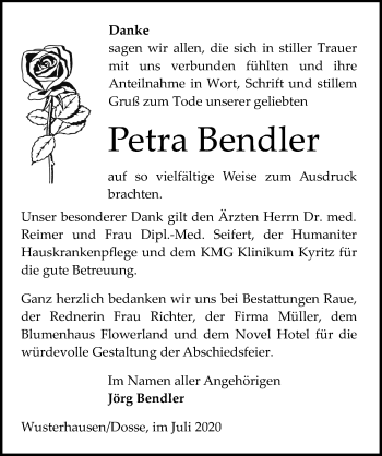 Traueranzeige von Petra Bendler von Märkischen Allgemeine Zeitung