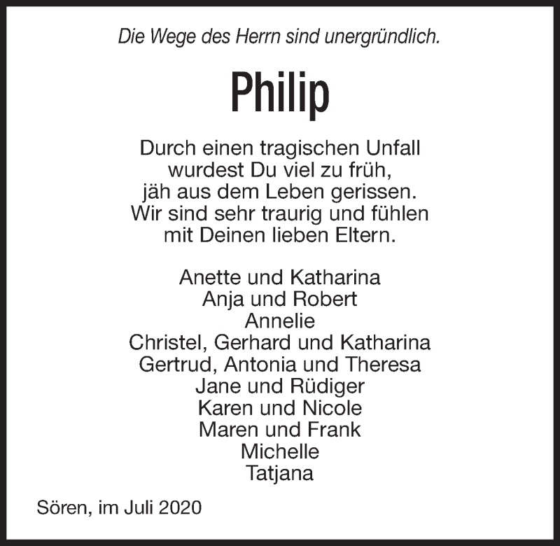  Traueranzeige für Philip Hase vom 25.07.2020 aus Kieler Nachrichten