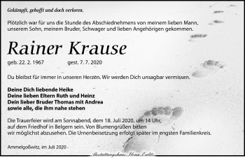 Traueranzeige von Rainer Krause von Torgauer Zeitung