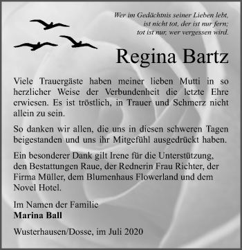 Traueranzeige von Regina Bartz