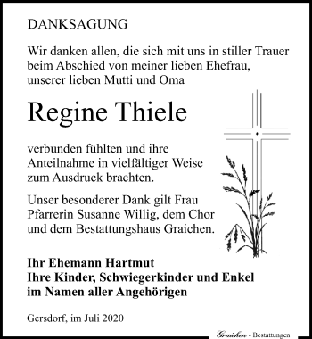 Traueranzeige von Regine Thiele von Leipziger Volkszeitung