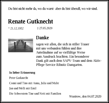 Traueranzeige von Renate Gutknecht von Ostsee-Zeitung GmbH