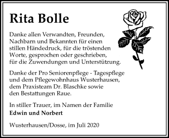 Traueranzeige von Rita Bolle